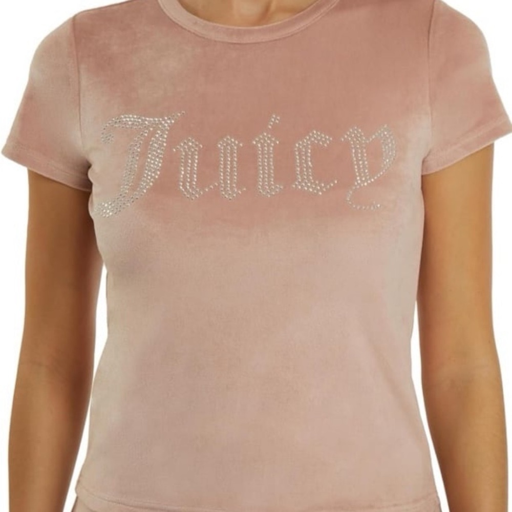 Juicy Couture Pink Velour 'Juicy' Logo Tee